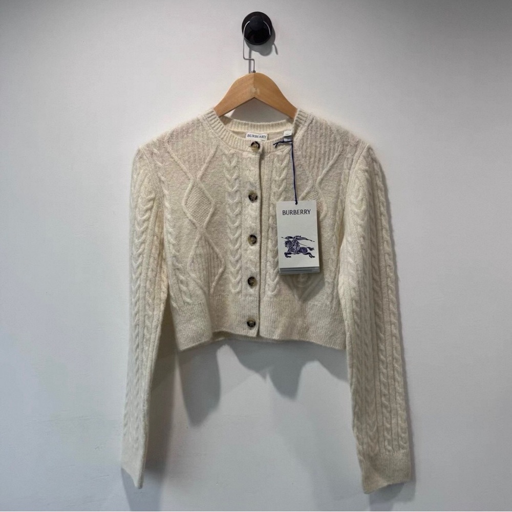 Burberry Cream Cable Knit Cardigan